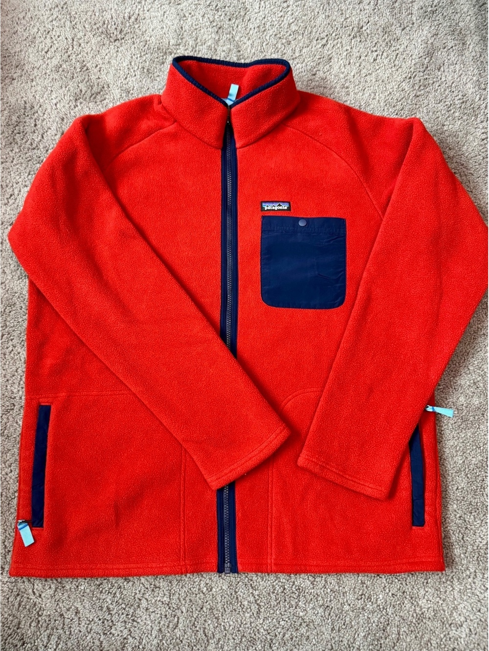 Patagonia Synchilla Men's Karstens Fleece Jacket XL Red with Navy Pocket